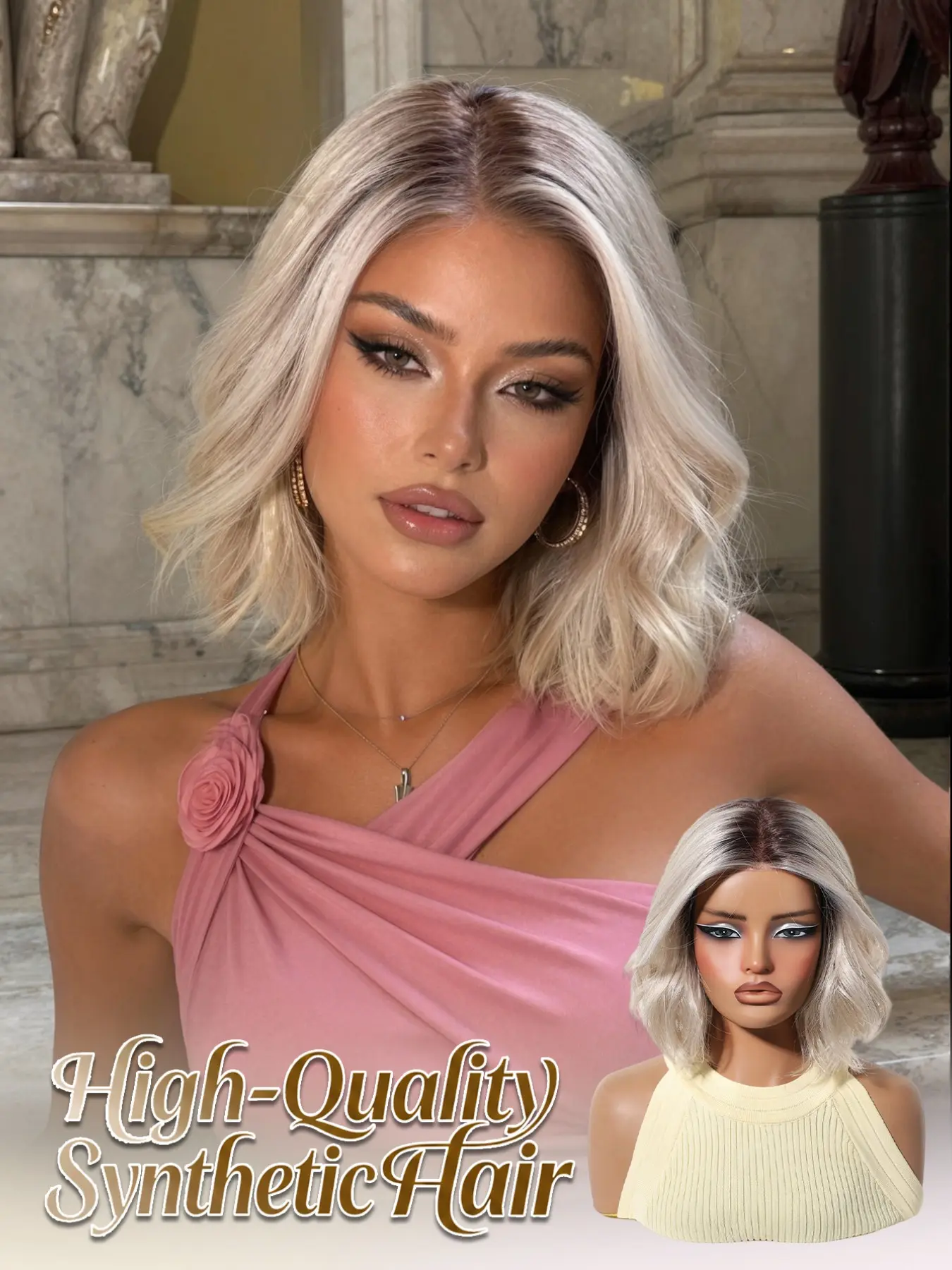 Topshe Mono Summer New Natural Root Transition Bright Blonde Soft Outer Flip Wavy Short Hair 10 Inches, Perfect for Round Faces, Beginner Friendly, Blonde Wigs