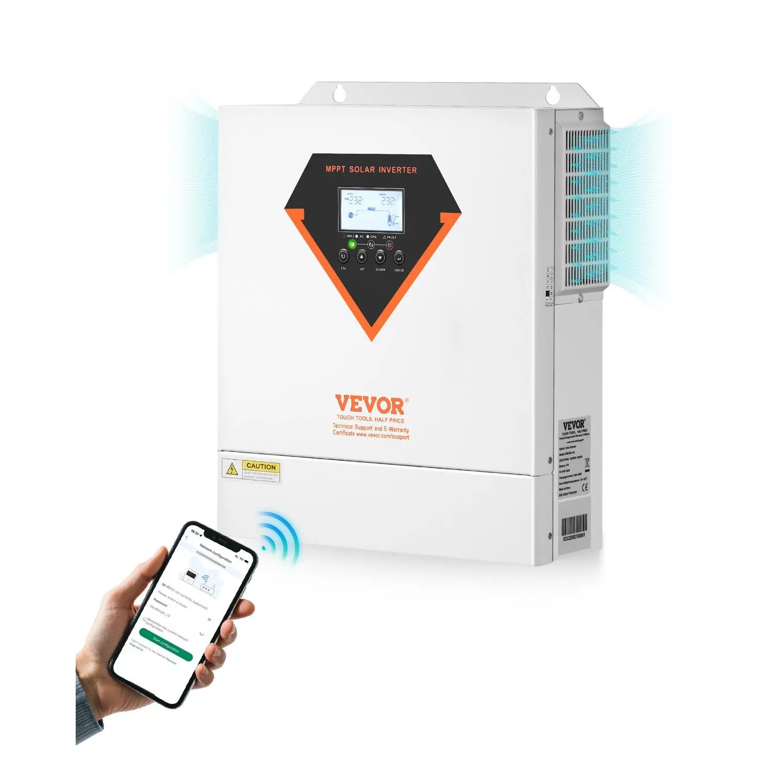VEVOR Hybrid Solar Inverter, 3500W, All in One Pure Sine Wave Power Inverter Charger, 24V DC to Single-Phase 220/230V AC, with 100A MPPT Solar Controller, for Off-Grid System Lead Acid Lithium Battery