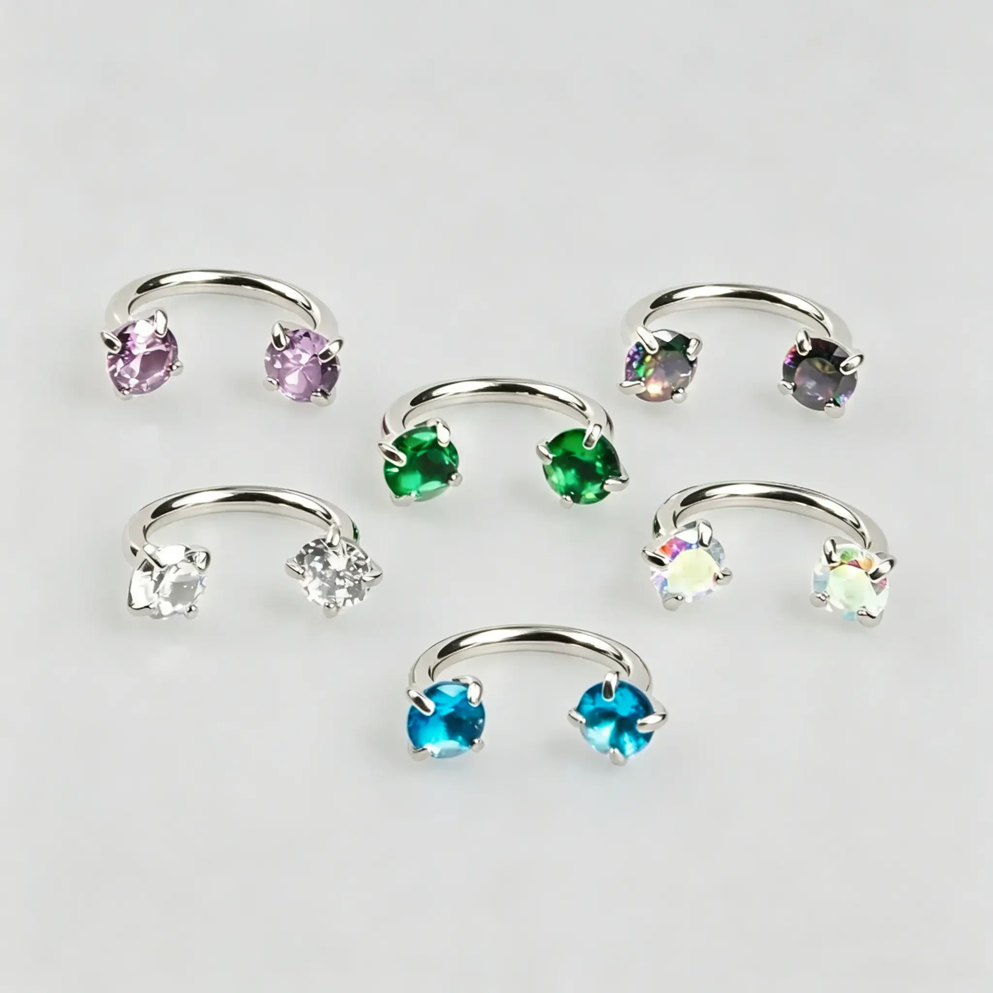 Nose Rings Hoops, 6Pcs-(Clear+Aurora+Blue+Midnight+Green+Purple) 18G(1.0Mm) 8Mm 316L Titanium Steel Internally Threaded Gem Horseshoe Jewelry, Free Ball Holder & Guiding Tube, Unisex Plain for Commute Everyday Wear (Experienced Users)