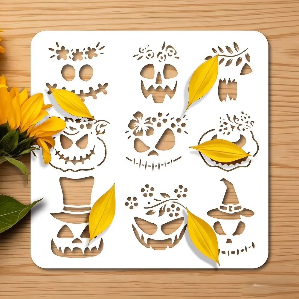 Halloween Pumpkin Skull Drawing Template, Reusable Craft Template, 9 Patterns, Ideal for Wood, Canvas, Wall, Fabric, Halloween Decor