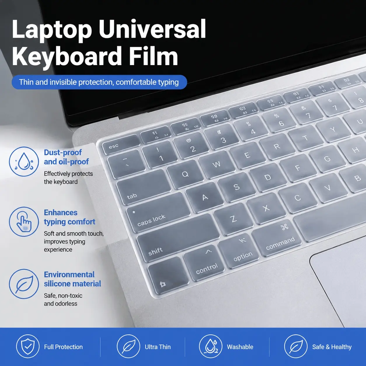 Slim Fit Colorful Silicone Keyboard Cover Set for 12-14 & 15-17 Inch Laptops. Anti-Dust, Spill-Resistant, Enhanced Comfort for Extended Typing, Durable Device Protection, Laptop Keyboard Covers