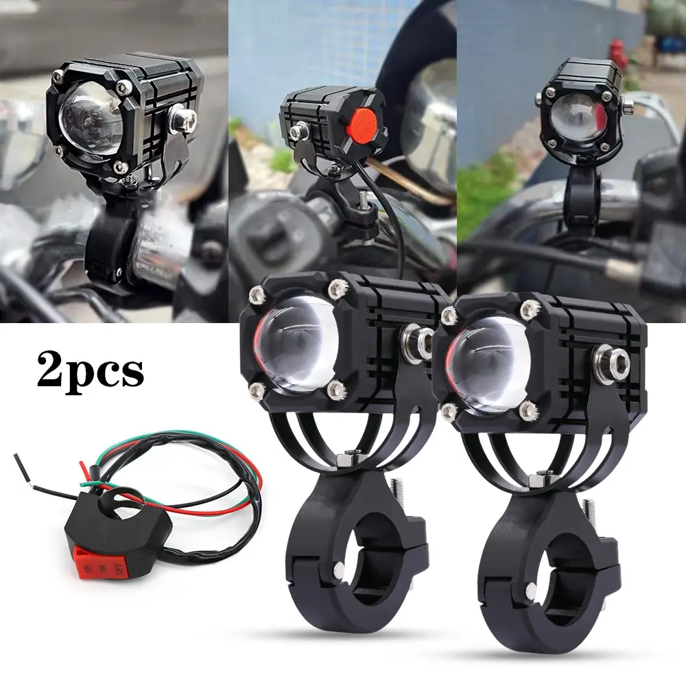 Universal Motorcycle LED Auxiliary Lights IP68 Waterproof Mini Projector Fog Lamps White Yellow Red Flash Devil Eye Driving Spot Lights for Motorbike Scooter ATV SUV