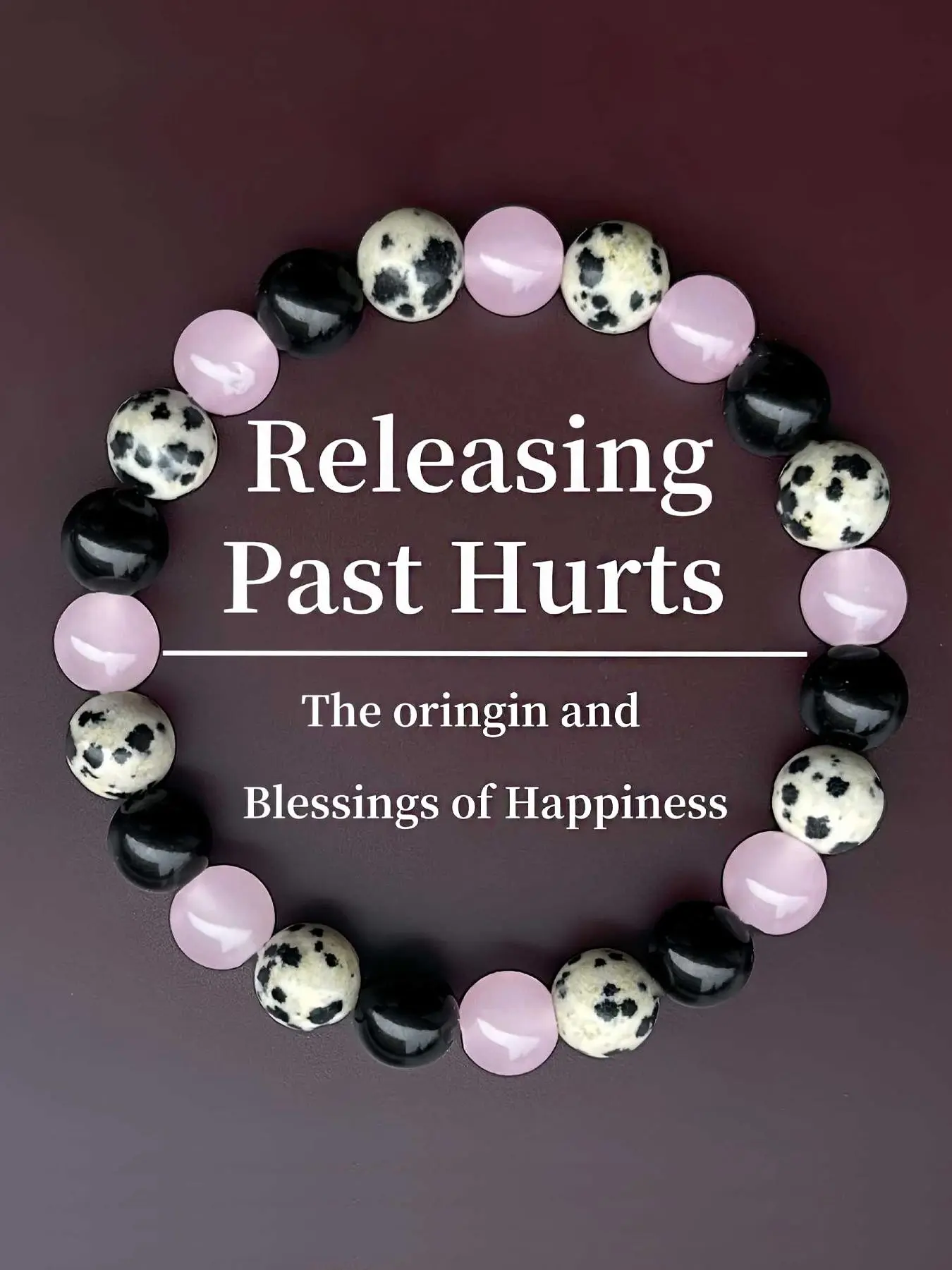 Releasing Past Hurts Crystal Bracelet, Dalmatian Jasper Rose Quartz Obsidian, Emotional Healing Jewelry, Anxiety Relief, Self-Love Accessory