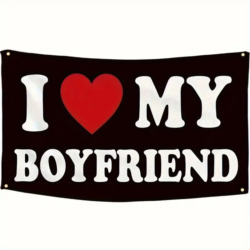Charming 'I Love My Boyfriend' Tapestry Flag - Black with Red Heart Design, Polyester, Lightweight & Durable - Perfect for Teen Girls' Room, Bedroom, College Dorm Decor - Ideal Birthday or Valentine's Day Gift, Boyfriend Gifts