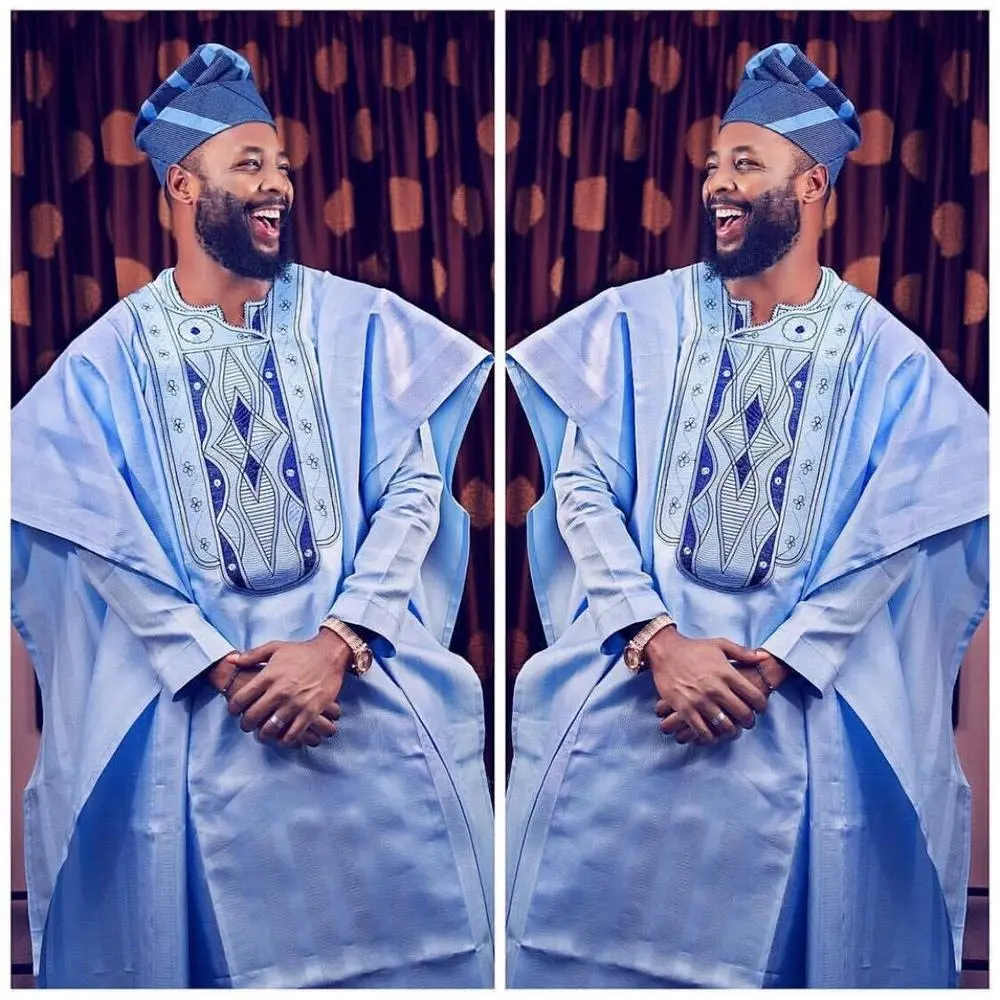South African Traditional Wear Formal Attire Bazin Riche Dashiki Outfits Shirt Pants Robe Suit No Cap African Men Agbada