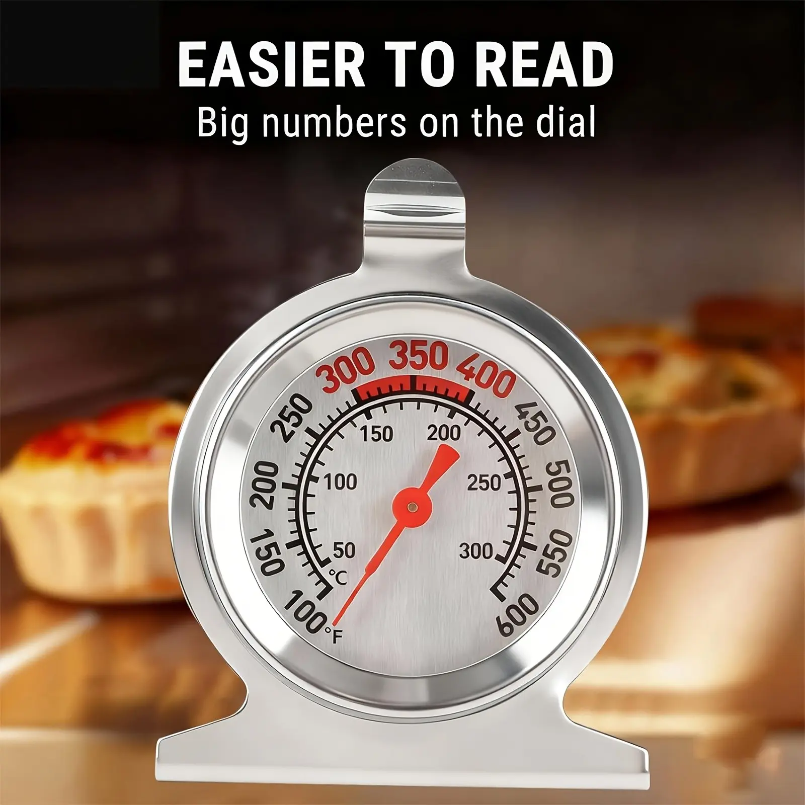 Oven Thermometer, Large Easy-Read Dial, Stainless Steel, Battery-Free, Ideal for Baking, Grilling, Smoking, Temperature Range 100-700°f