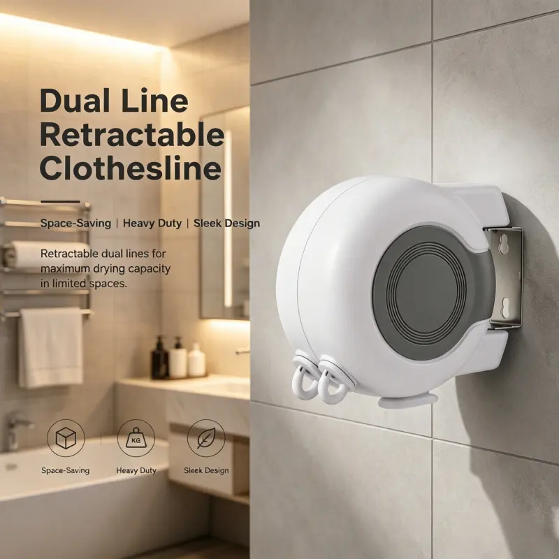 wall mounted dual line retractable clothesline compact hidden double drying wire heavy load space saving household laundry drying supply