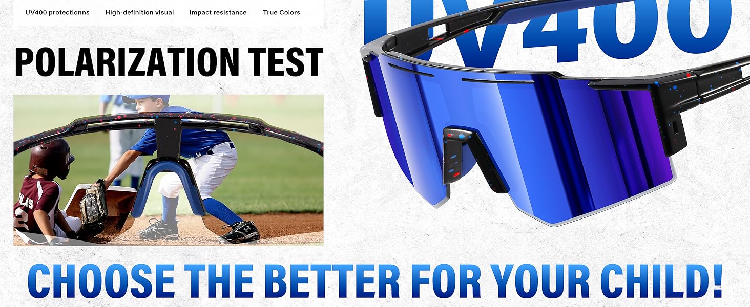 Oversized Kids Sunglasses Youth Baseball Sun Glasses Boys Girls Softball Cycling UV400 Protection Goggles