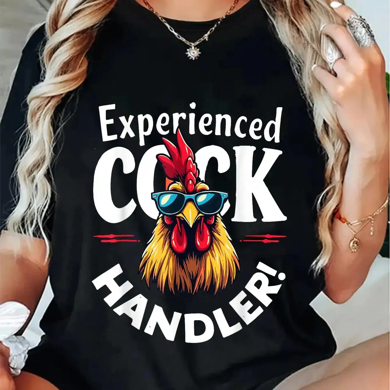Women's Cotton Short-Sleeve Graphic T-Shirt, Comfortable Fabric, Everyday Essential Sports Top with Raunchy Cock Handler Funny Adult Humor Vintage Print