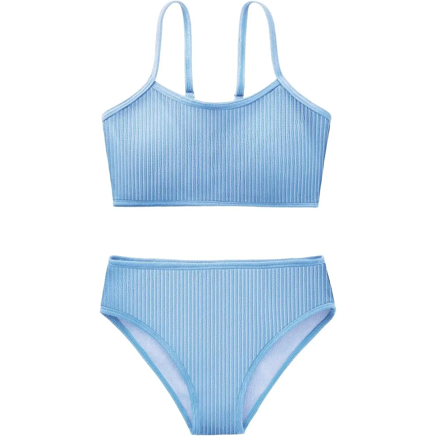 Girls' Two-Piece Swimsuit Solid Spaghetti Strap Bikini Set Beach Bathing Suit Swimwear for Teens Kids(Gift)