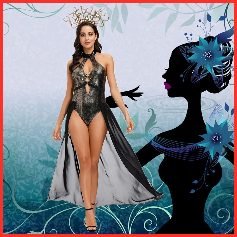 Elegant Overall Carnival Costume for Women - Smooth Fabric Snake Witch, Roman Lady, Egyptian Queen Styles for Halloween Masquerade Cosplay Stage Performance