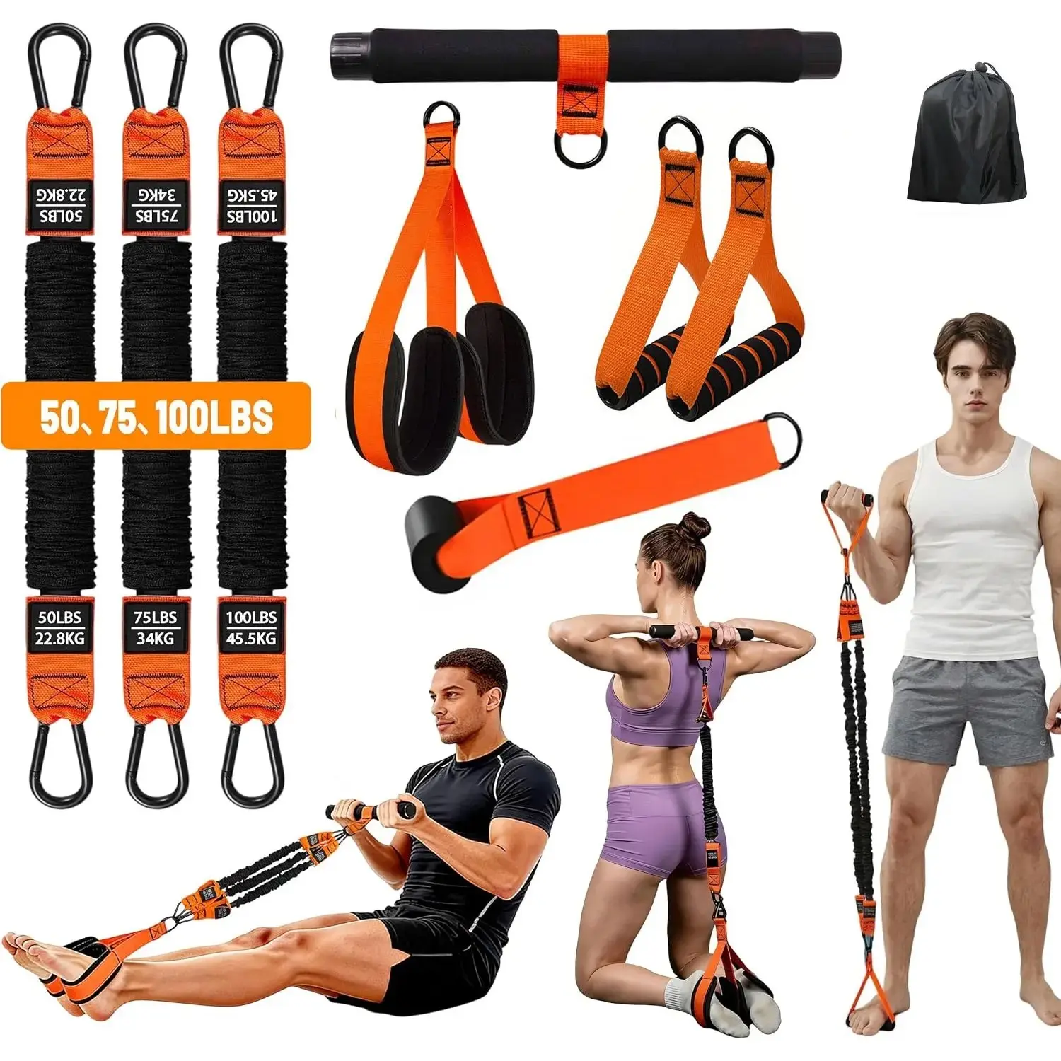 Upgraded Multifunction Pedal Resistance Band with Handle, Exercise Bands with 3 Tube Adjustable Resistance Bands, Pedal, Door Anchor and 3 Handles, for Full Body Training for Abs Arm Leg Waist Workout Strength Bands