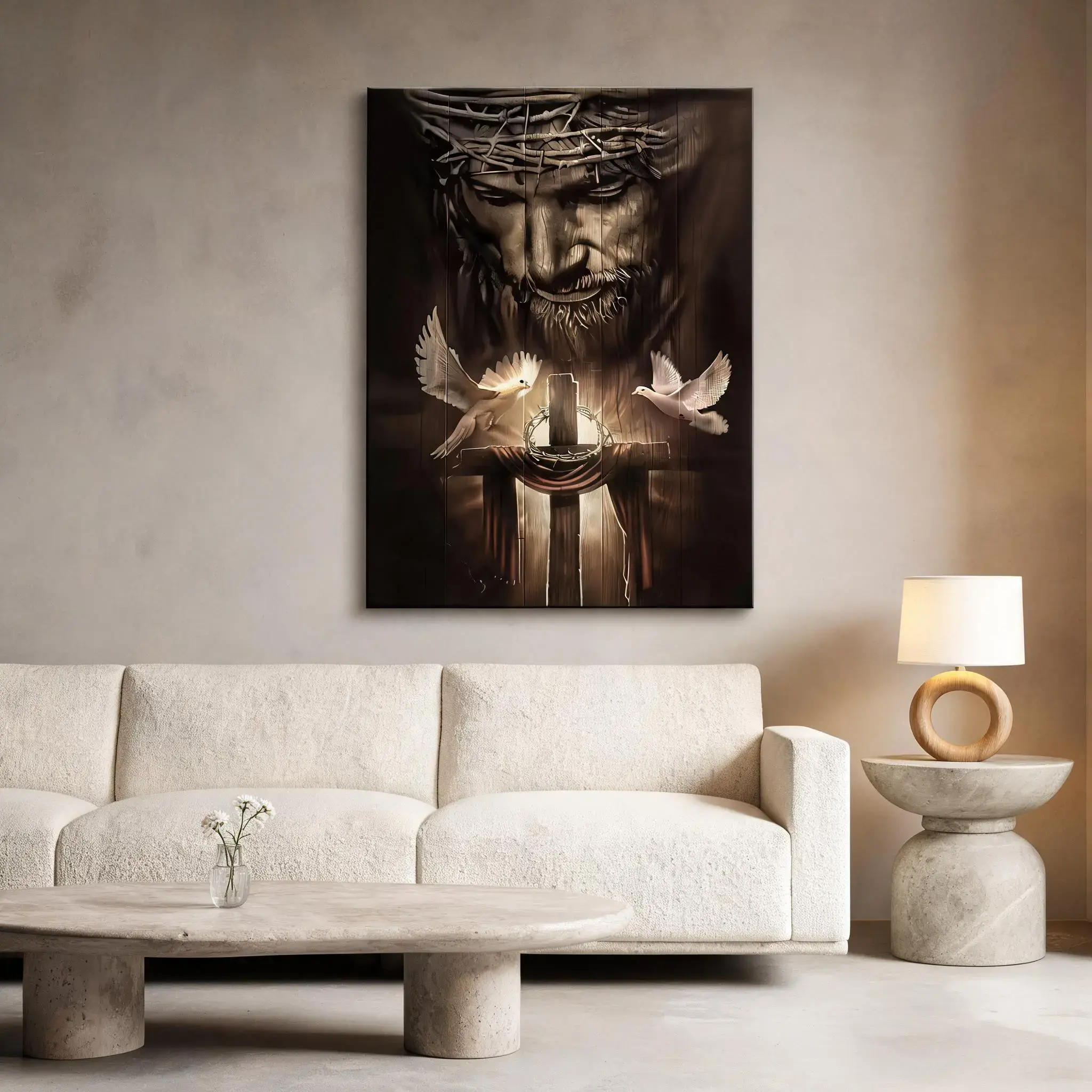 Jesus Cross Pattern Canvas Painting with Frame, Modern Art Religious Art Poster, Christ Cross Print, Wooden Wall Art Decor for Home Living Room Bedroom Office, Stylish Religious Decor, Cross Design, Ornaments, Religious Decoration