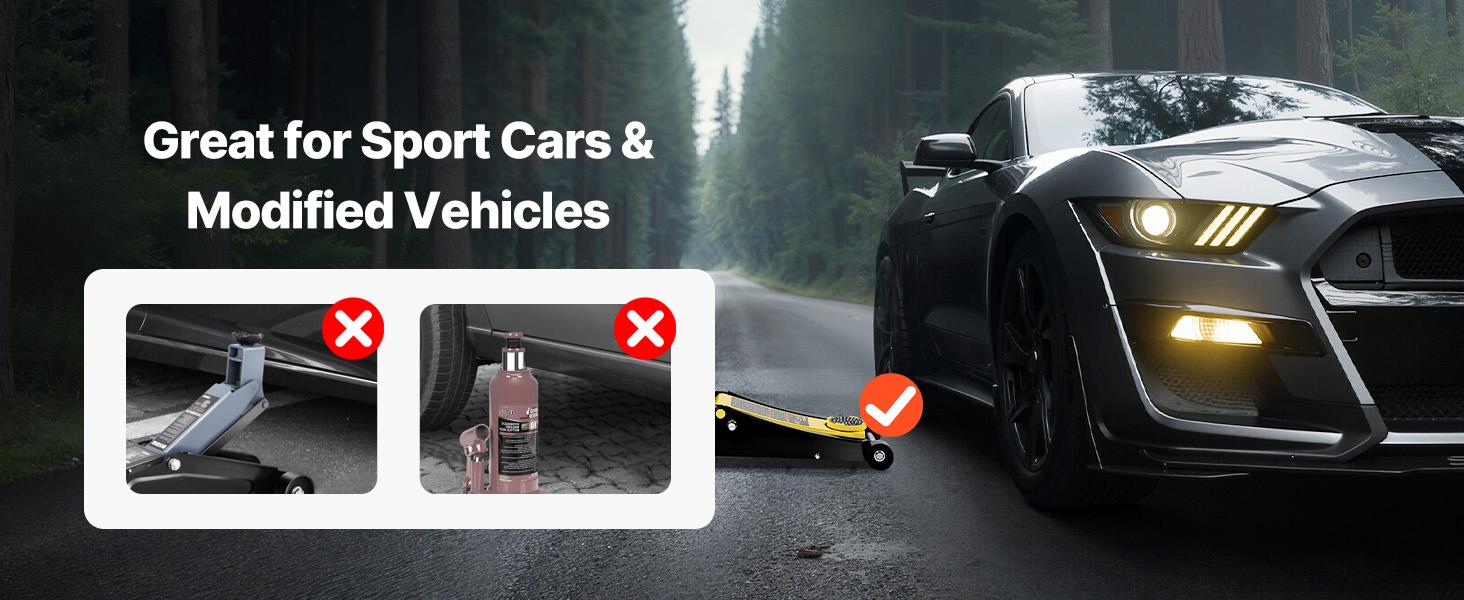 TikTokShopBlackFridayVEVOR 3 Ton Low Profile, Heavy-Duty Steel Racing Floor Jack with Dual Pistons Quick Lift Pump, Lifting Range 3.35"-19.69"