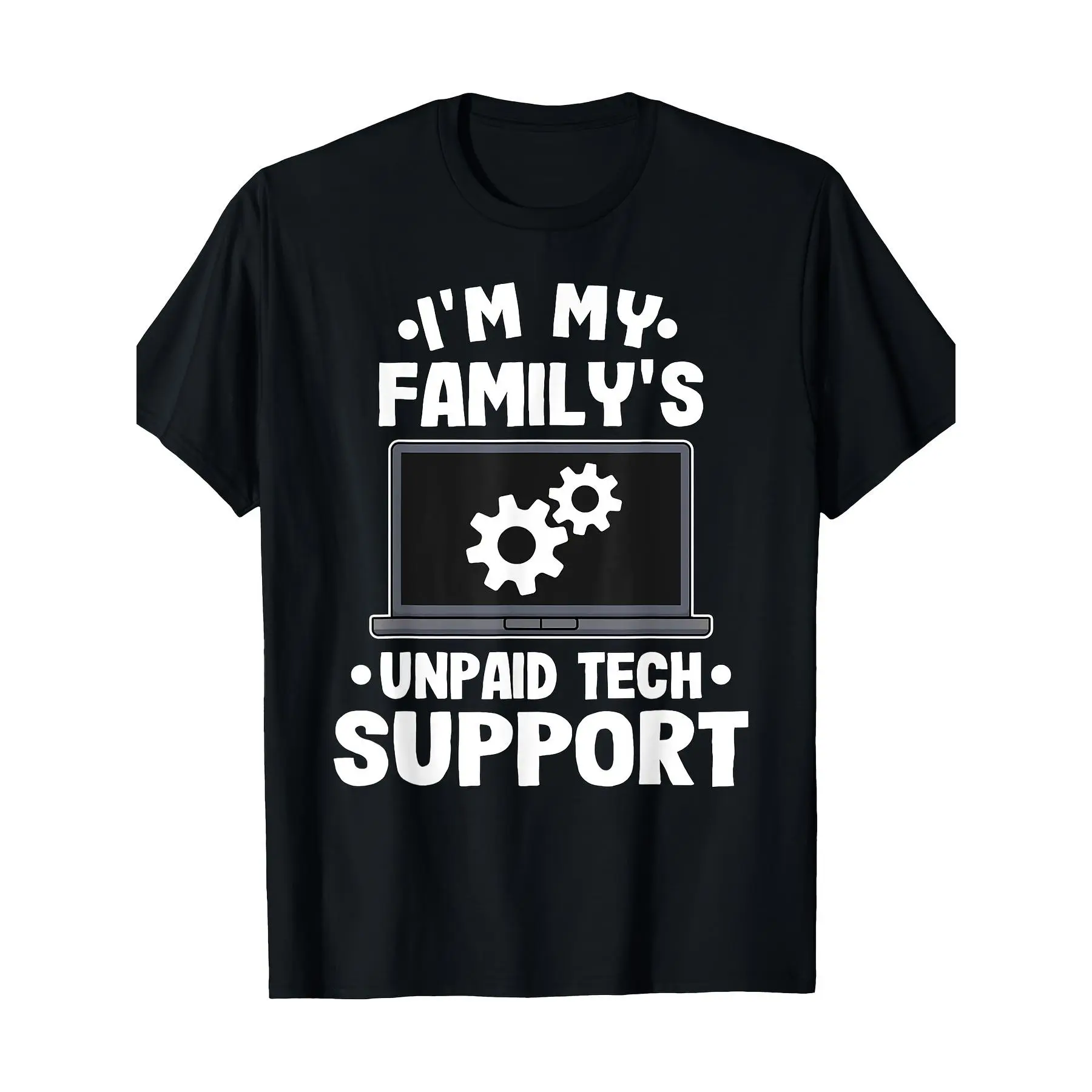 Women's Fashion Crew Neck T-Shirt - Unisex Breathable Lightweight Cotton Tops, Funny 'Free Tech Support' Digital Print for Programmers, Casual Gym Wear, Geometric Chic All-Season Shirt
