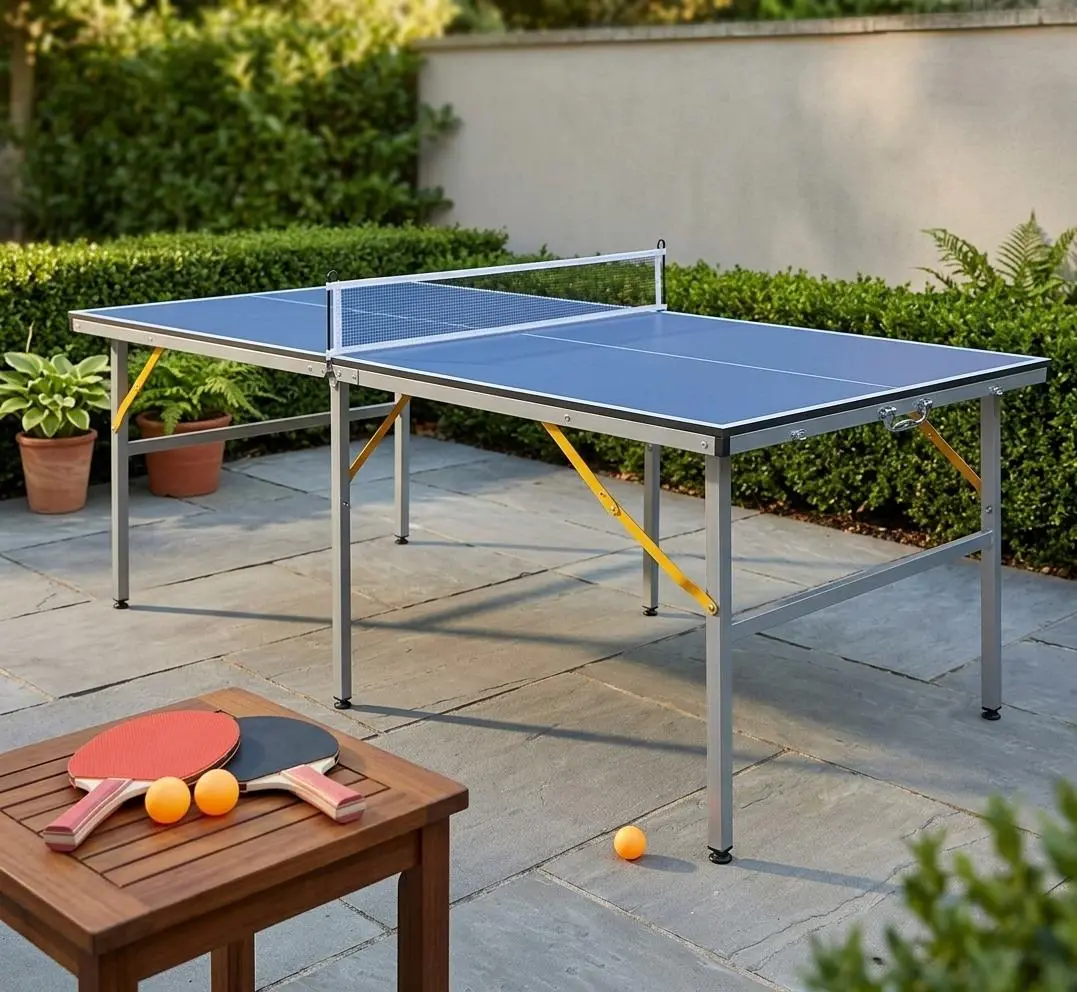 6x3FT Collapsible Portable Table Tennis Table Set for Indoor and Outdoor Use, Complete Ping Pong Kit with Net, 2 Paddles and 3 Balls, Mid Size Game Table Suitable for Adults and Teens