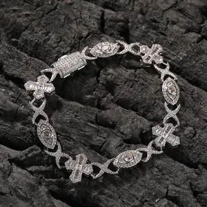 [ICE HUE]18K Gold Vacuum Plated Copper with 5A+ Sri Lanka Zircon  Eye & Cross Bracelet Miami Italy Mexico & Micro Inspired for Women & Men Luxury Jewelry,Daily Wear,Casual Gift Hip Hop, StyleTikTokShopBlackFriday, Exquisite Trendy Bracelet, Fashionable Br