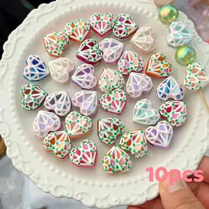 10pcs Dreamcatcher Heart Beads, Hand-Painted Colorful Rhombus Cut Decorative Beads, DIY Craft Kit for Keychains, Phone Chains, Backpacks