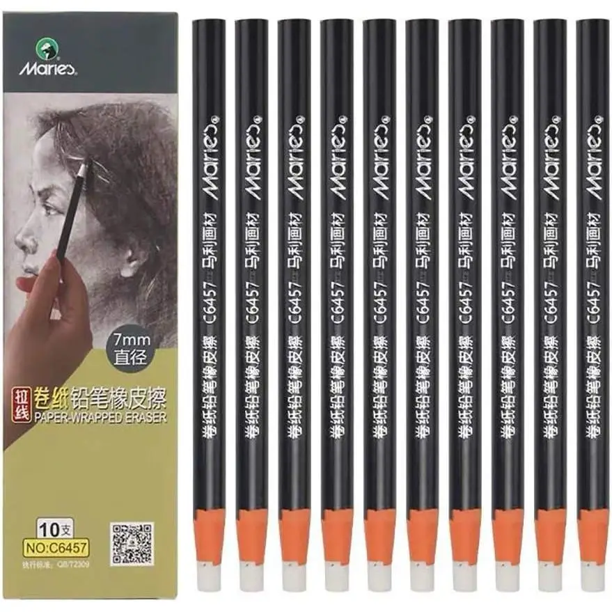 Hand  Sketch Eraser Pen-Style Shape Pencil Eraser Pen Round Tip Highlight Rubber School Supplies 10 Pack (7mm)