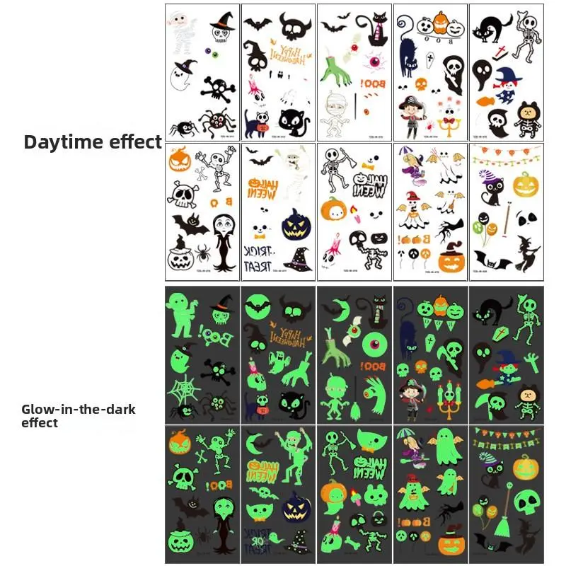 Halloween Luminous Temporary Tattoos Stickers UV Glow Fluorescent in the Dark For Body Face Tattoo Stickers Party Accessorie