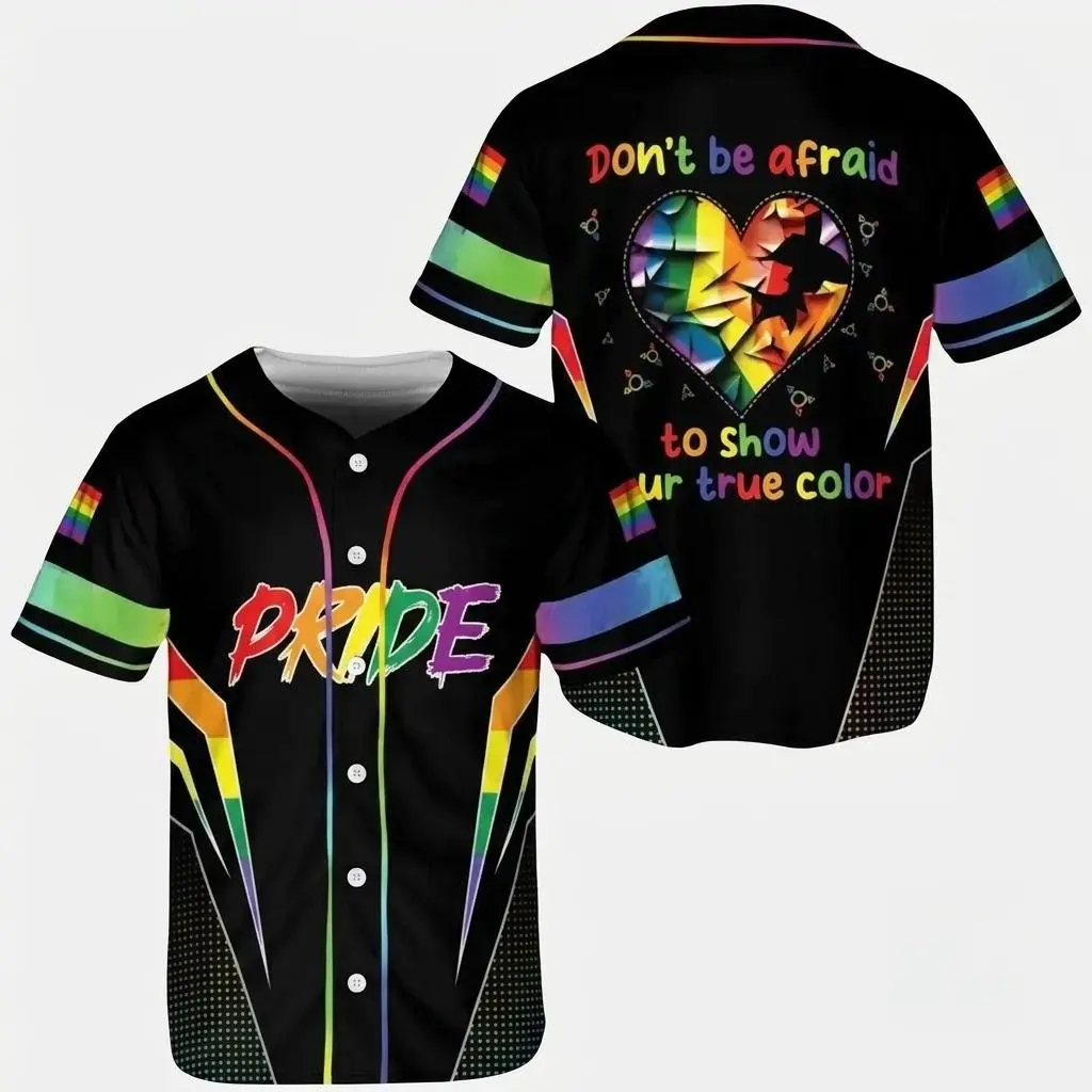 🌈Pride Month Rainbow Heart Baseball Jersey, LGBT Unisex Sports Fan Shirt, Cute Pride Parade Outfit