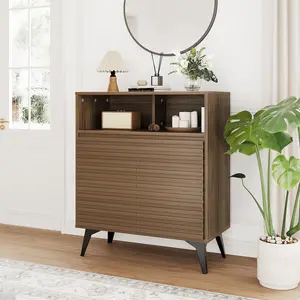 Modern Fluted Sideboard Buffet Cabinet with Adjustable Shelves, Spacious Storage Top & Sturdy Metal Legs, Stylish Versatile Storage Console for Dining Room, Kitchen, Entryway & Living Room