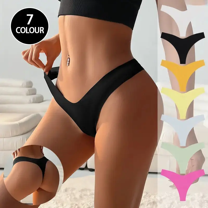 Women’s 7-Pack Low Waist Seamless Thongs - Invisible Breathable Stretch Intimates, No Trace Sleek Underwear for Women, Body Slimming Casual Panties for Gym Workouts & Daily Wear, Neutral Tones, Plain, Solid