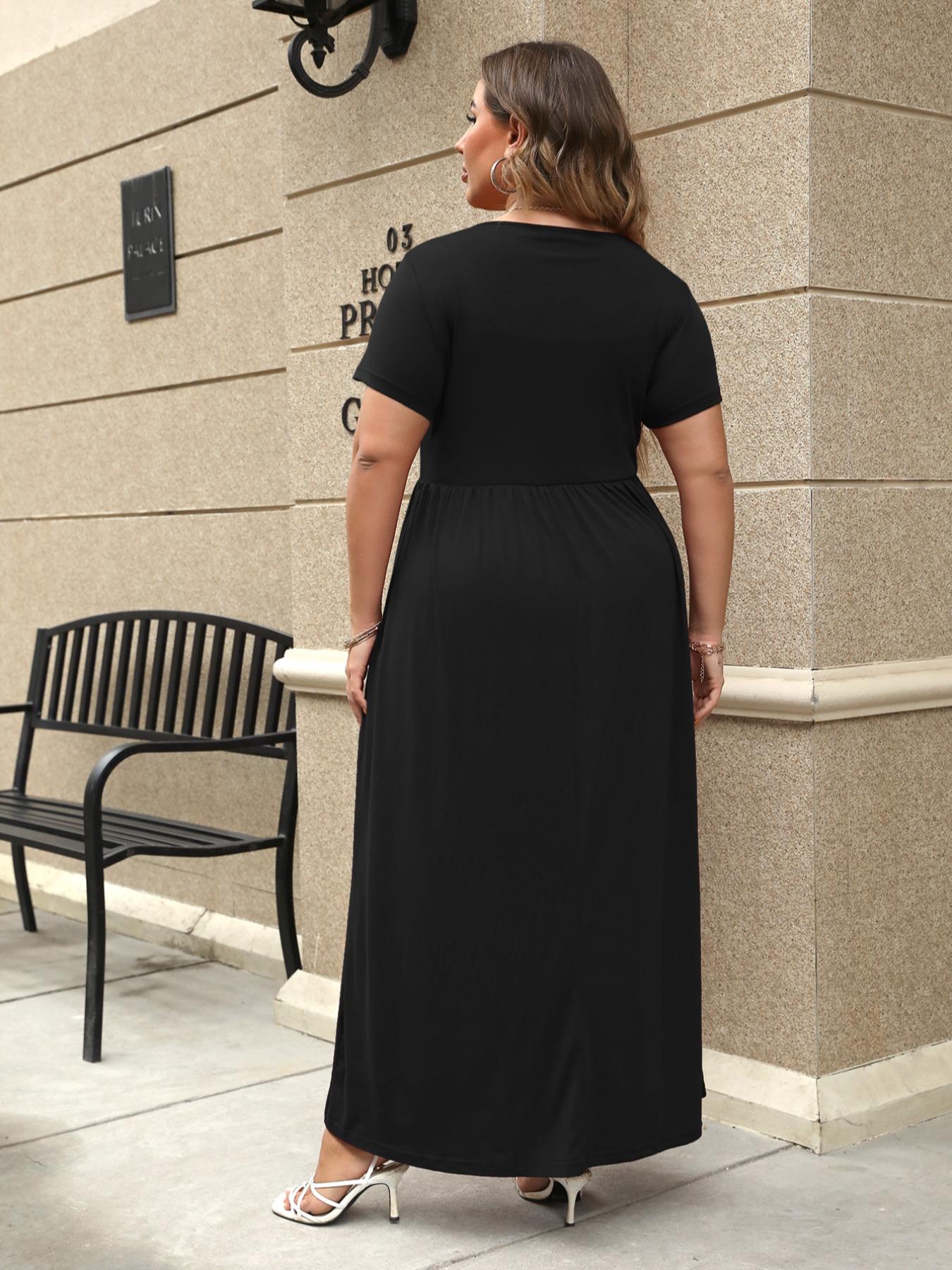 Women's Round Neck Stretchy Casual Long Plus Size Dress, Perfect for Bridesmaids, Vintage Style Wedding & Party Wear, Comfortable Fabric