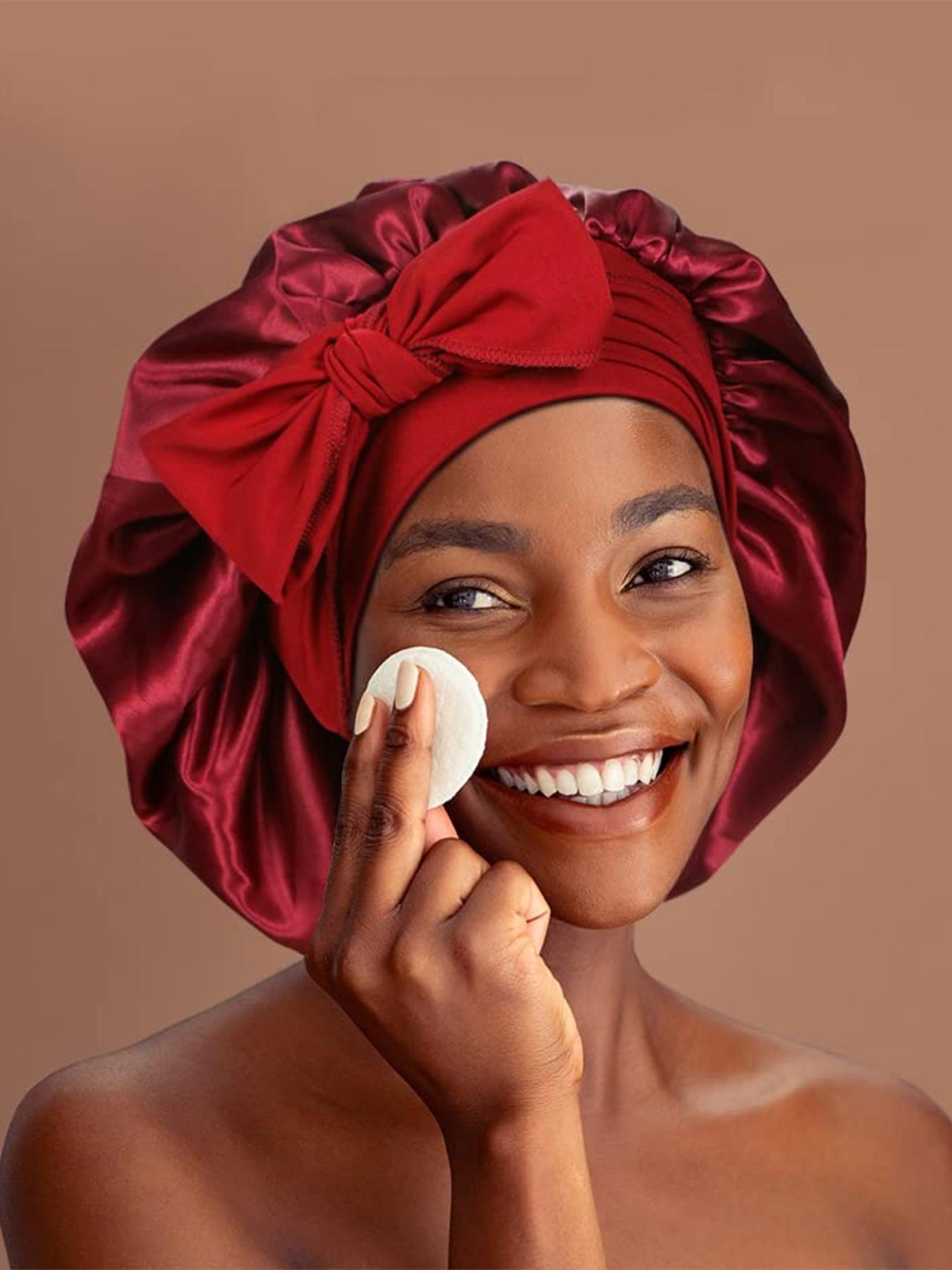 Women's Solid Color Bow Decor Sleeping Bonnet, Soft Comfortable Sleeping Bonnets, Satin Hair Bonnet for Women & Girls, Adjustable Satin Bonnet, Sleeping Bonnet for Overnight Hair Protection, Heatless