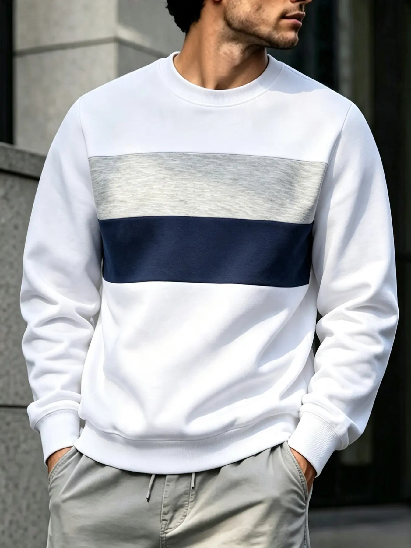 Men's Colorblock Patchwork Round Neck Sweatshirt, Long Sleeve Casual Pullover, Fashion Daily Wear, Loose-Fitting, Baggy Sweatshirt, All Seasons