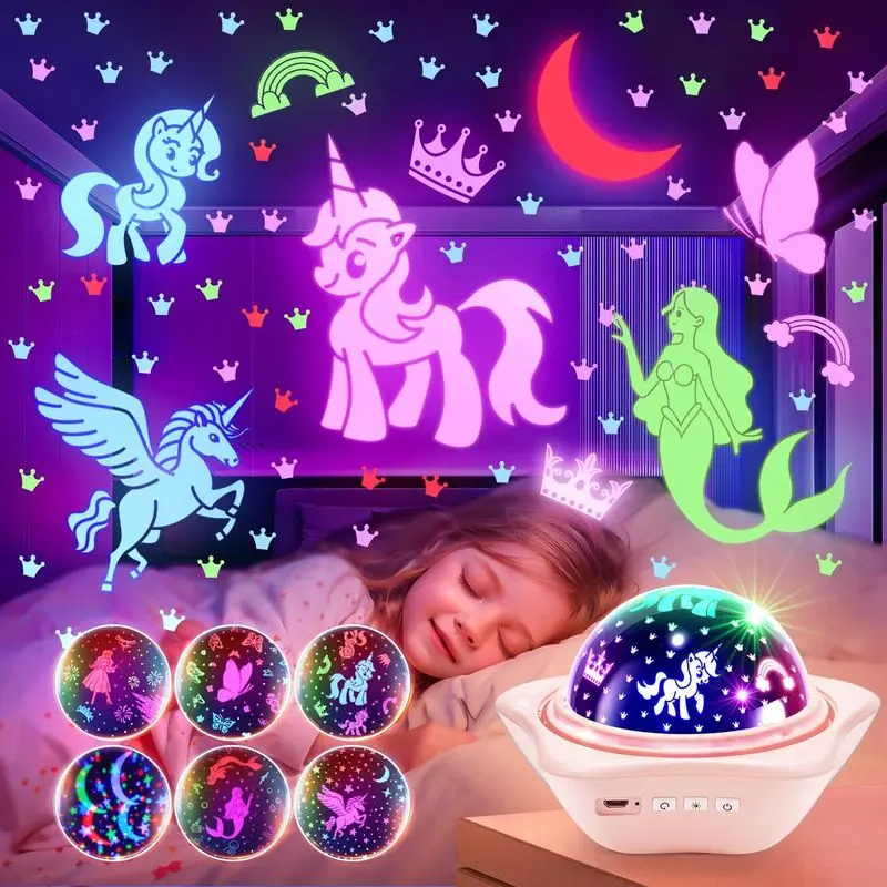 Unicorn Toys for Girls Age 4-6, 6 Films Cute Star Night Light Projector| 96 Colors Night Light for Kids Room Decor, Rechargeable Lights for Bedroom,Unicorn Pony Mermaid Princess Toys for Girls Gifts