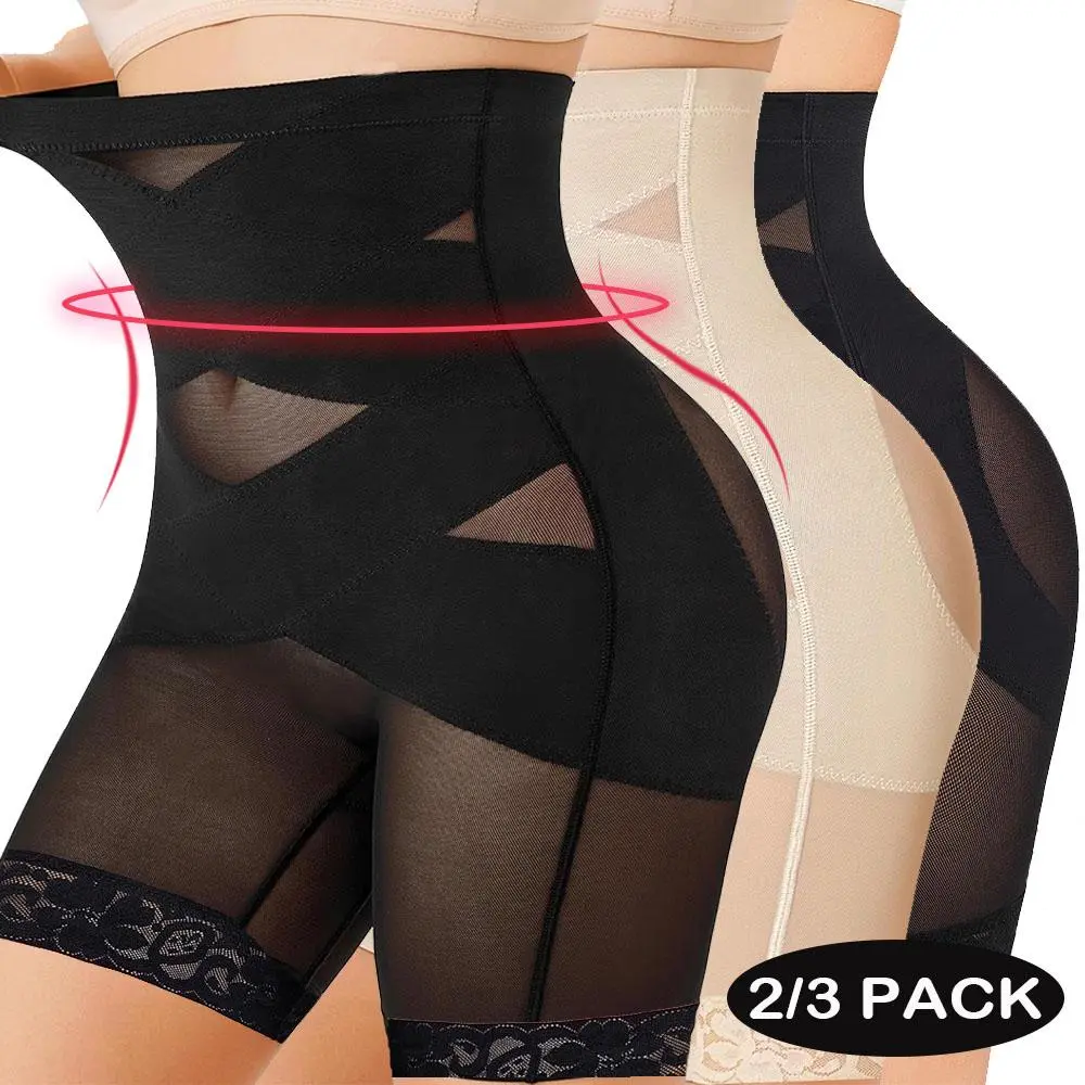 2/3 Pack High Waist Thigh Shapewear Shorts for Women, Tummy Compression Smooth Silhouette Under Garment Daily Wear Invisible Shaping Underwear