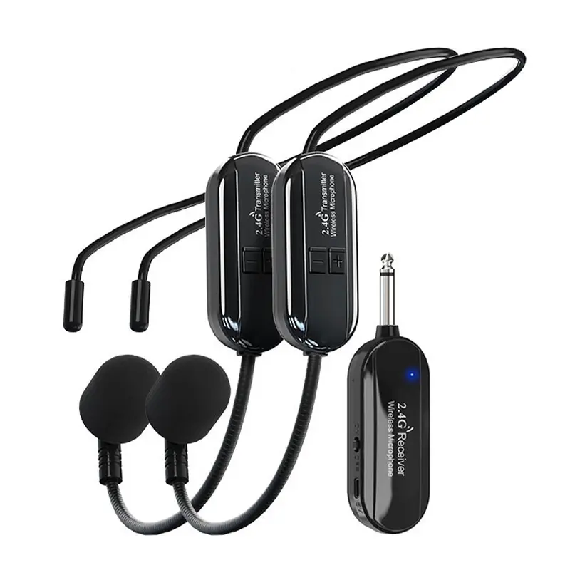 2-Person Wireless Microphone System, Dual Mics, 160ft Range, 3D Reverb, Dual Key Switch, Compatible with 6.35mm and 3.5mm Jacks, Ideal for Teachers and Fitness Coaches.Note: Not supported for computer connection.