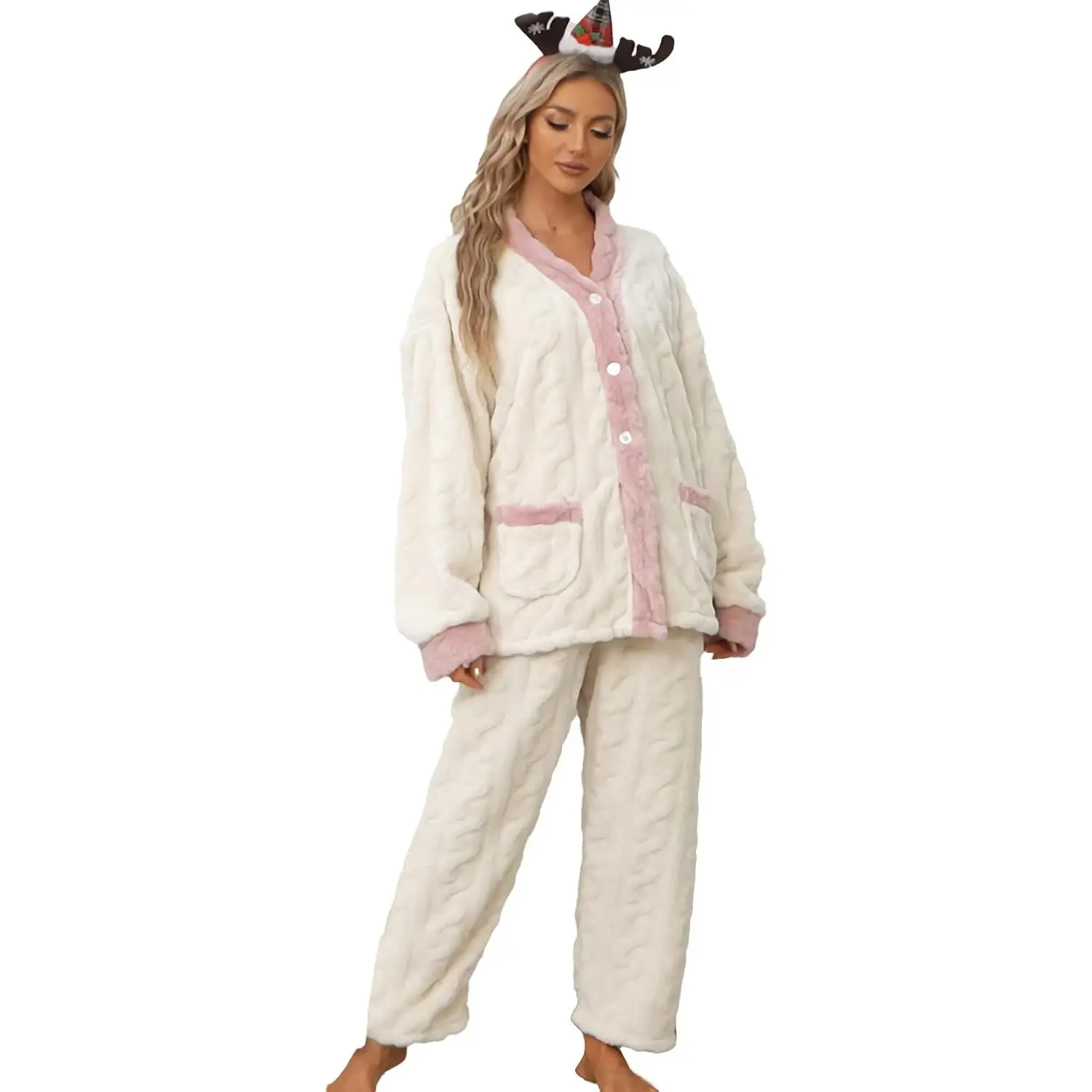 Fluffy Fleece Pajamas Set For Women Winter 2 Piece Pullover And Pants Loungewear Sleepwear # golden girl pajama family