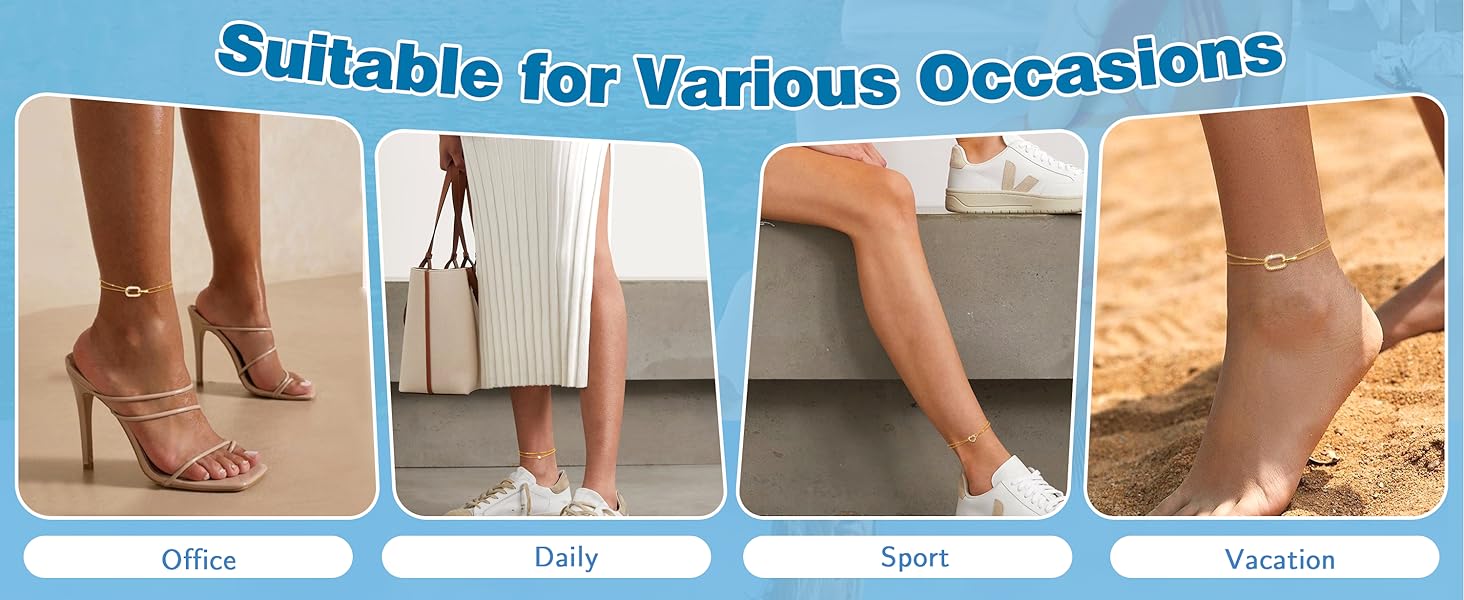 CASSIECA 925 Sterling Silver Anklets for Women Dainty CZ Parperclip Heart Layered Waterproof Silver Ankle Bracelets Adjustable Extra Large Anklet Beach Foot Jewellery