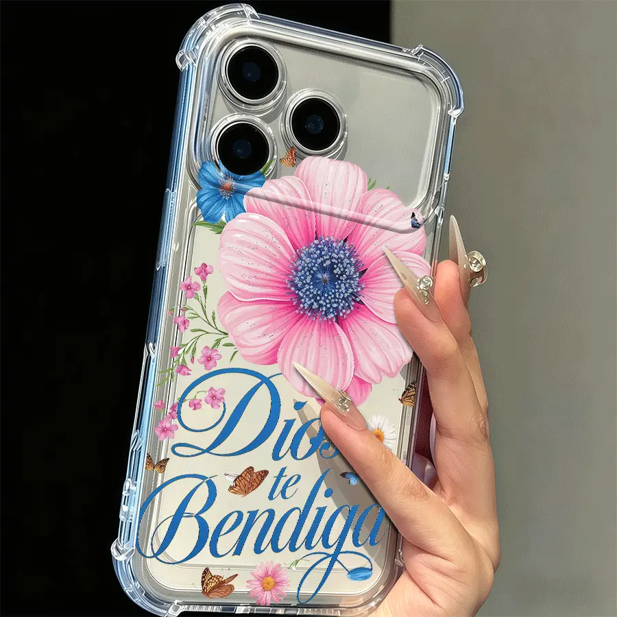Wildflower Butterfly Clear Case with Dios Te Bendiga for iPhone 17/16 Pro Max & 16/17 Pro – Anti-Yellow, 4-Corner Airbag, Drop-Proof, No Fingerprint, Religious Gift for Women,back to school,back to school haul