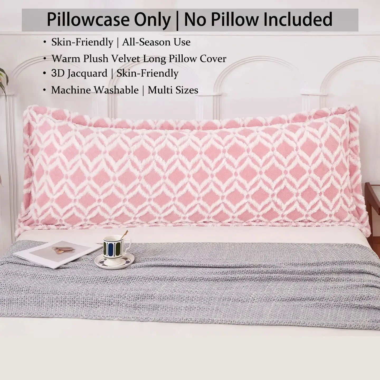 1pc Plush Velvet Long Body Pillow Cover, 3D Jacquard Cationic Warm Soft Pillowcase for Couples, Multi Sizes Fall Winter Bedding ,Pillowcase Only | No Pillow Included