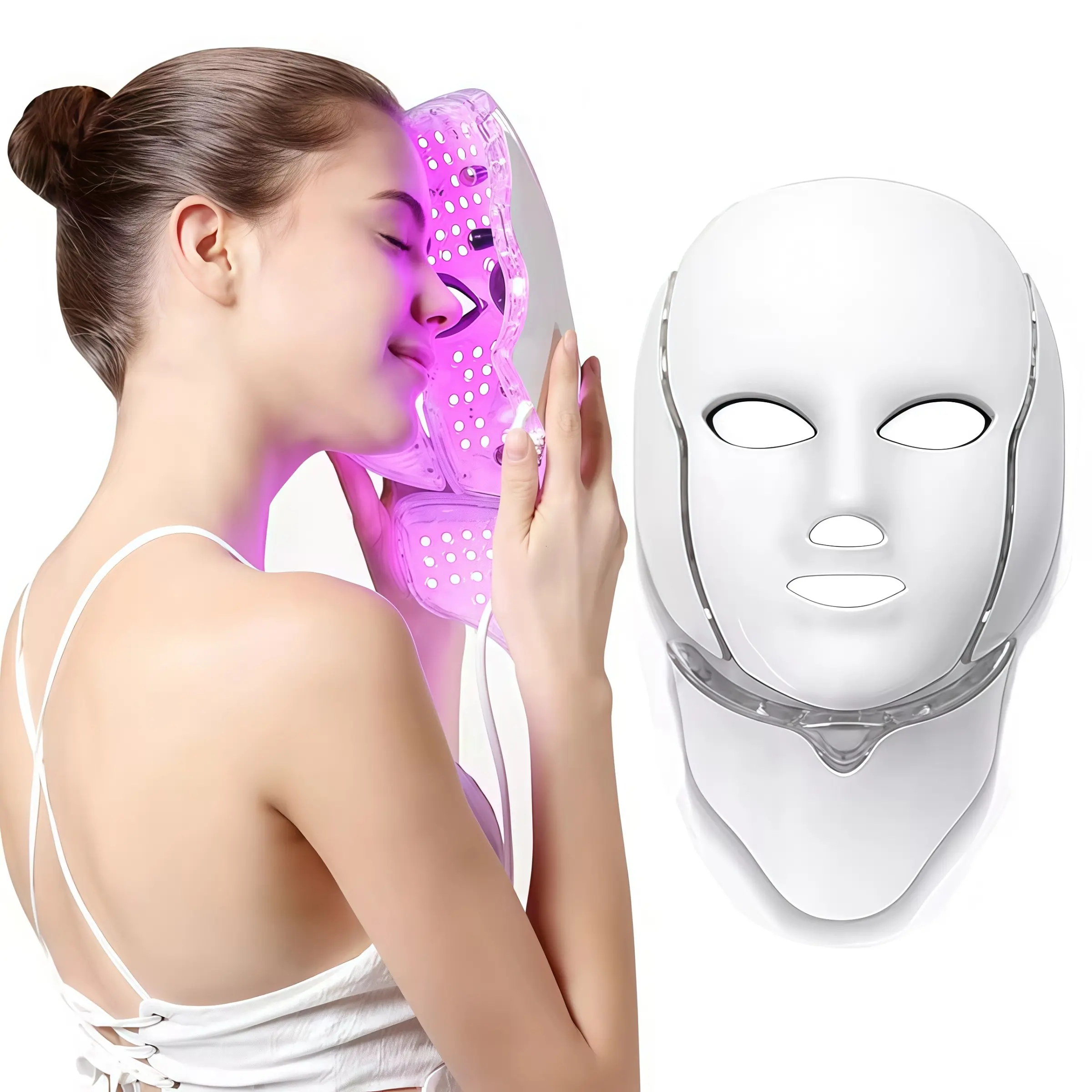 LED Anti Aging Neck Mask Beauty Device, Seven Color Light Facial Care Mask, Led Face Mask, At Home Facial Care Instrument, New K70a Model, 100-240v Power Consumption, Facial Care Tool