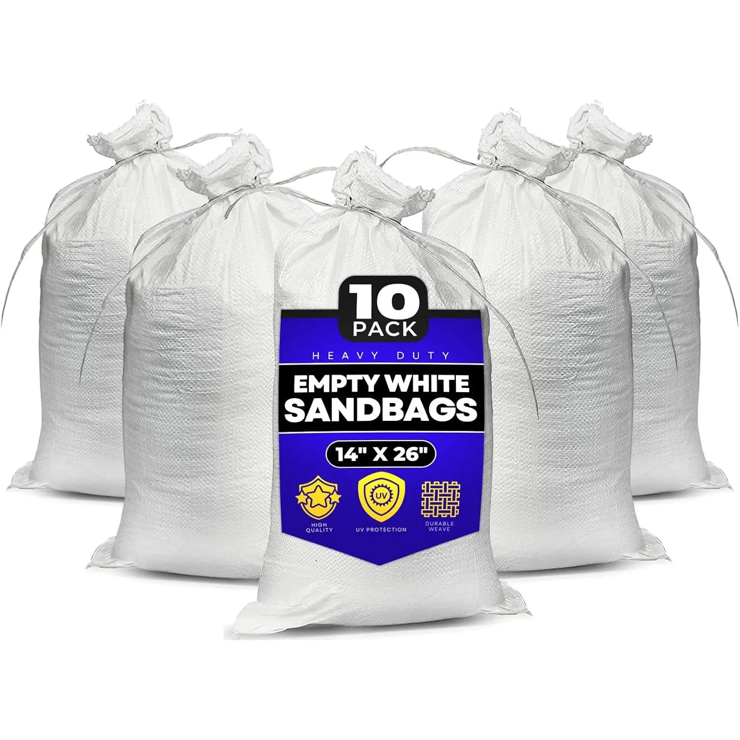Sand Bags with Ties 14" x 26" - Sand Bags for Flooding, Woven Polypropylene Sandbags, 50 lbs Capacity, 14x26 inches, White