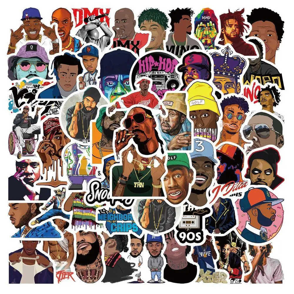 10/64PCS Hiphop Music Cool Rapper Stickers DIY Travel Luggage Phone Laptop Waterproof Classic Toys Decal Rap Star Stickers