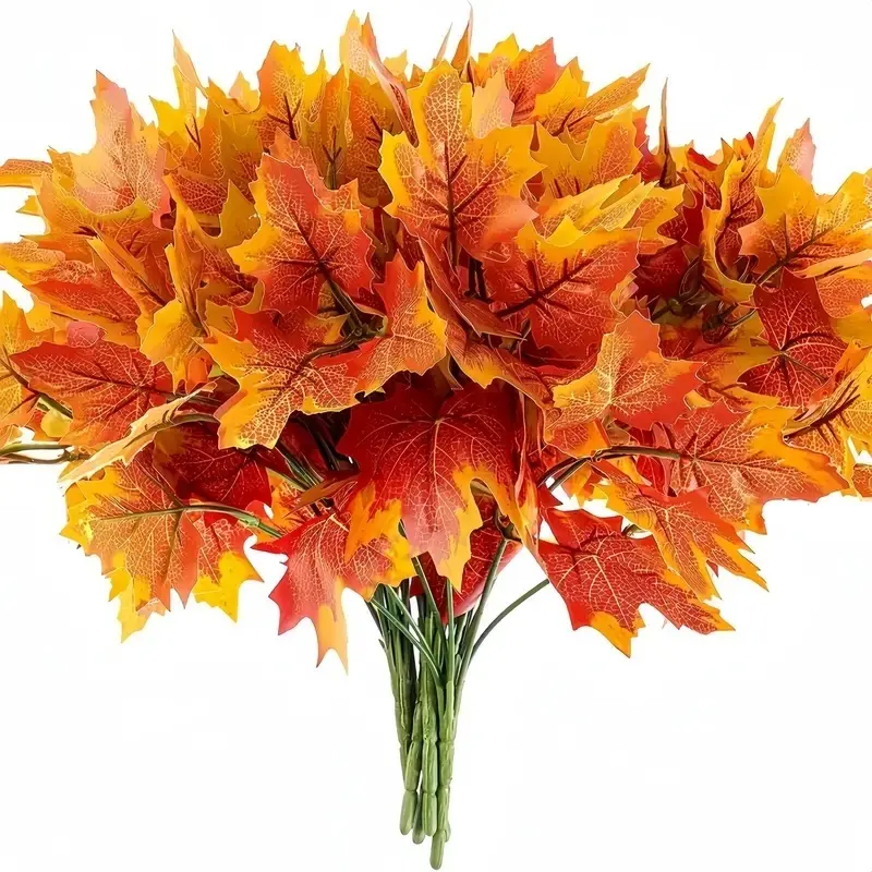 12 Artificial Maple Leaves, Autumn Artificial Leaf Decorative Stems, Thanksgiving Indoor and Outdoor Kitchen, Festival, Fall Table Centerpiece