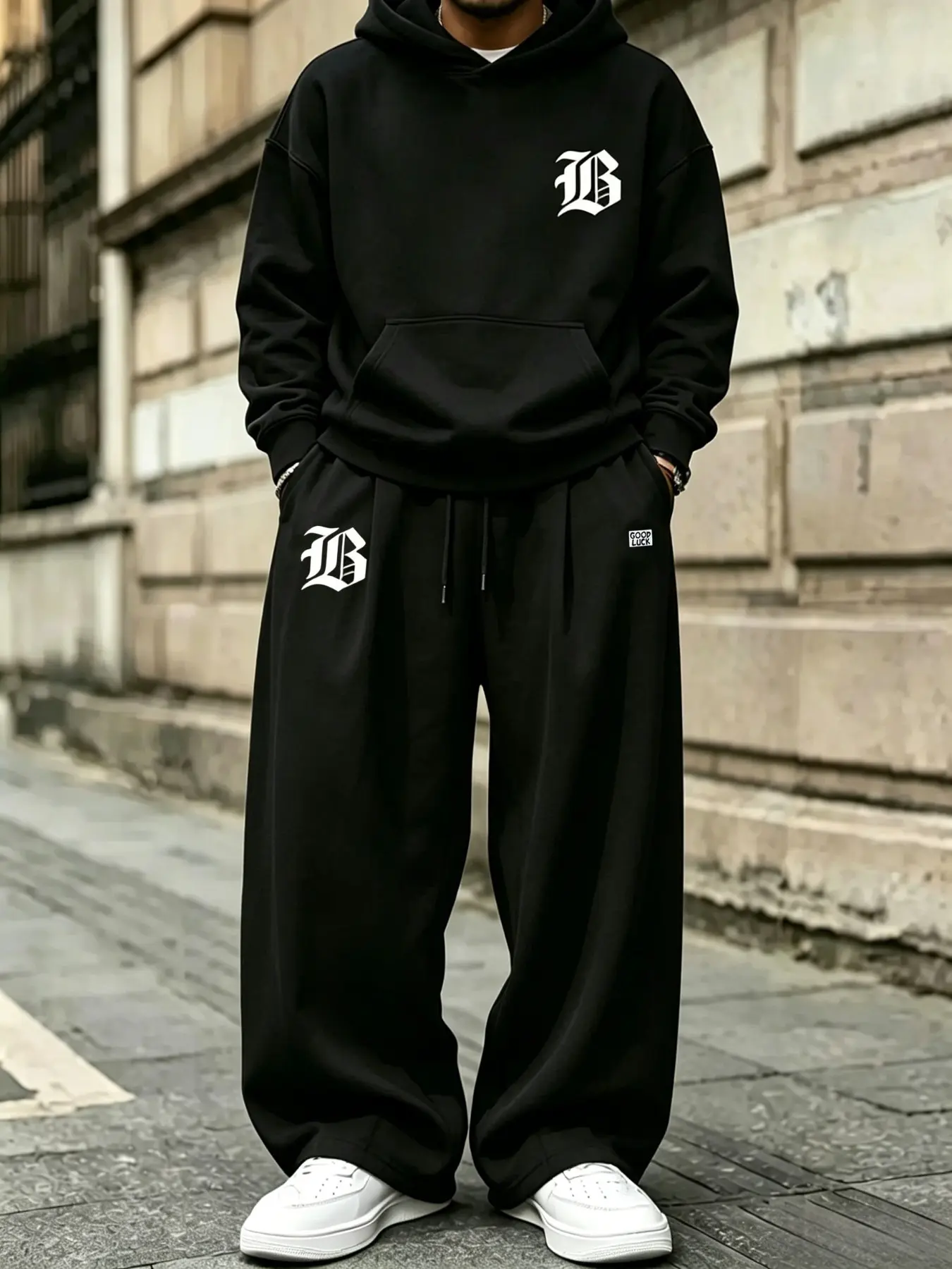 Men's Plus Size Hoodie and Pants Set, Baggy, Casual Street Style, Comfortable Fit, Perfect for Daily Wear, Trendy and Stylish