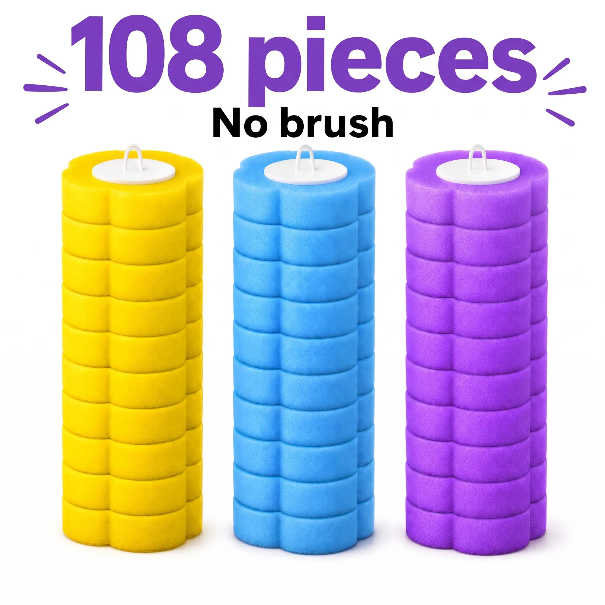 108-Pack Disposable Toilet Brush Heads, Space-Saver Household Cleaning Supplies, 360° Coverage Deep Cleaning for Bathrooms, Removes Stubborn Stains to Boost Hygiene