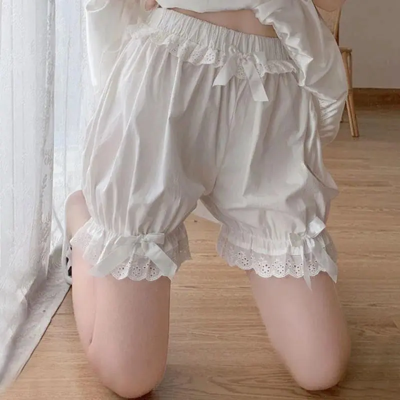 Bowknot Frilly Lolita Safety Shorts Pants Women Girls Black White Lace Ruffle Knickers Kawaii Pumpkin Panties Victorian Bloomers