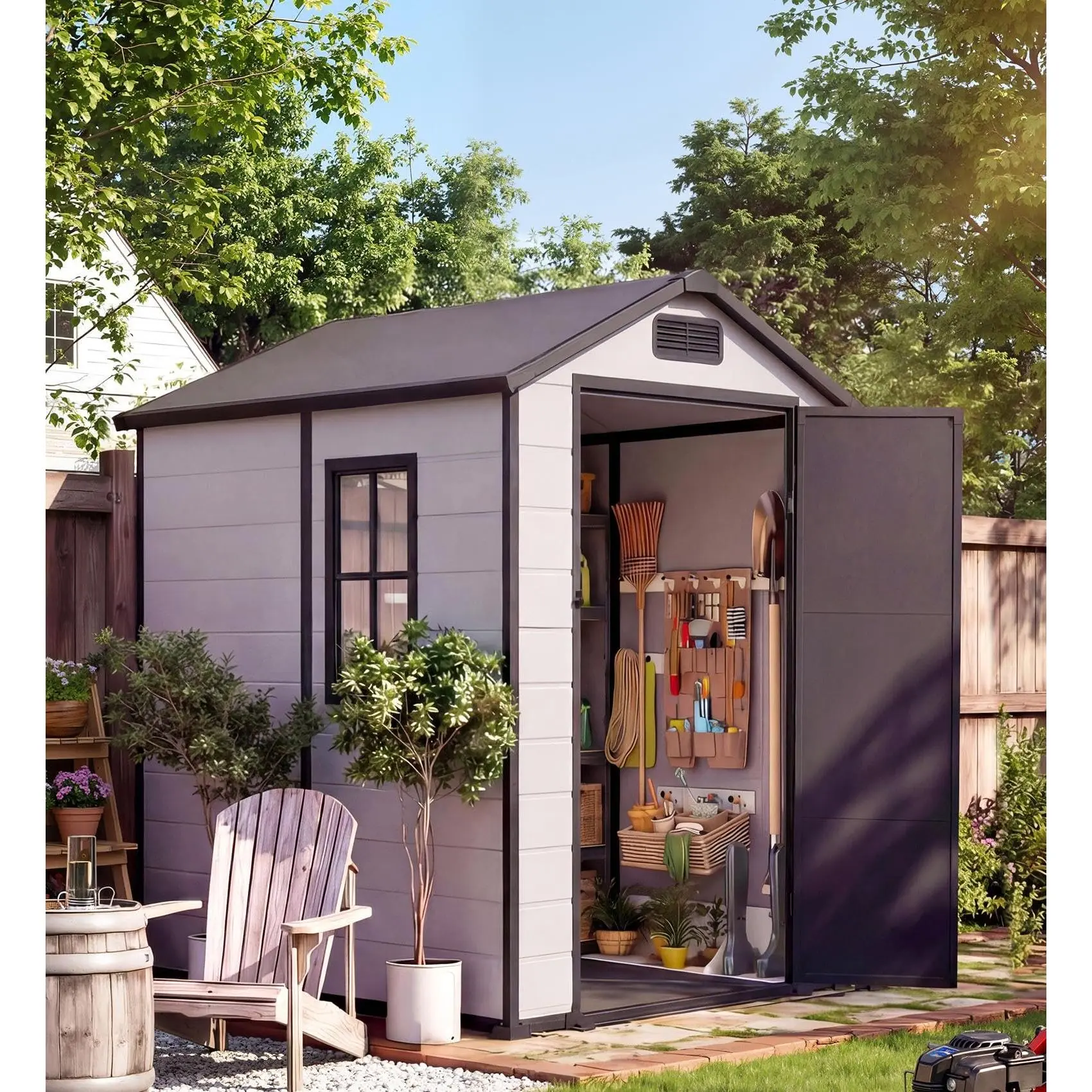 6 x 4 ft Double-Wall Resin Outdoor Storage Shed with Window, Reinforced Floor, Sloped Roof, Lockable Steel Door