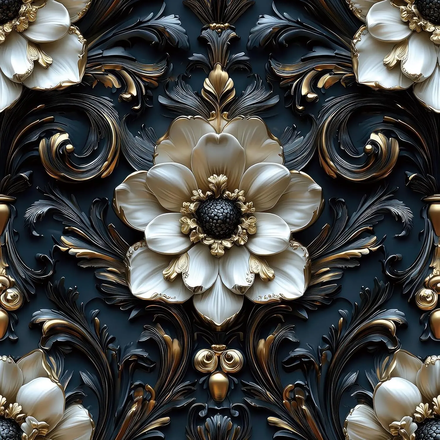 Faux  Floral Wallpaper Peel and Stick Ceiling Wallpaper Bathroom Dark Navy Blue   Removable Embossed Flower Wall Coverings Self Adhesive Ceiling Tile Contact Paper 17.5x78.8