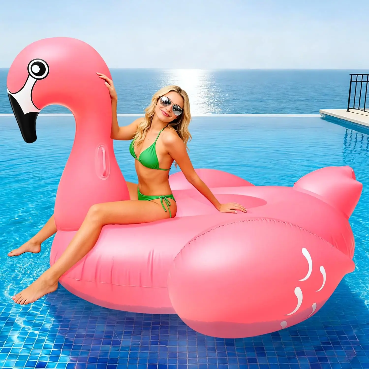 102" Giant Flamingo Pool Float Inflatable Summer Beach Float Swimming Pool Party Toys Ride-on Lounge Raft Water Pool Floatie for 2-4 Multi Players Adults Lake Floats, Flamingo
