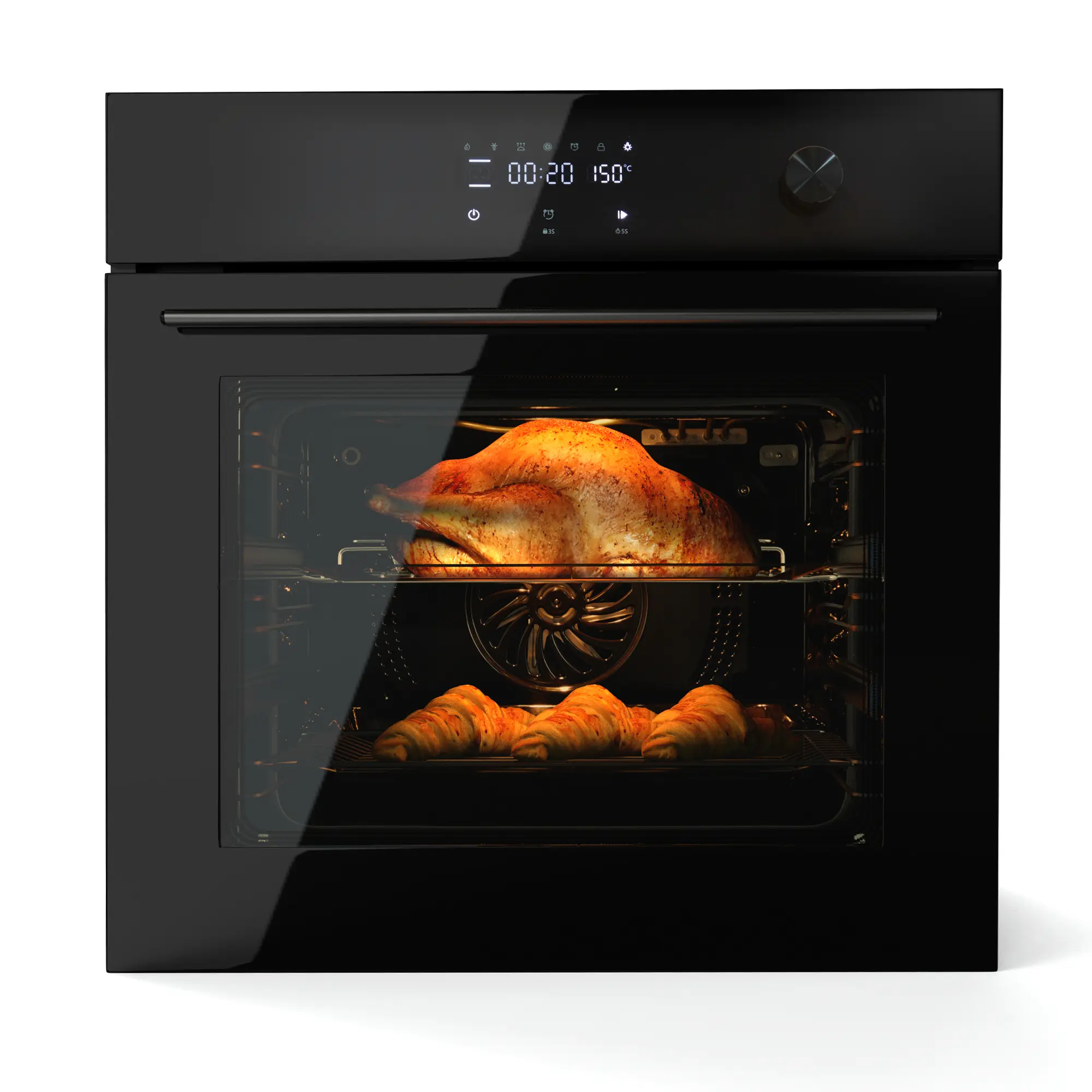 Built-in 24-Inch Electric Single Wall Oven - Kitchen Appliances, 2.5 Cu.ft Convection, 8 Cooking Modes, Air Fry, 3000W, 3D Surround Heating, LED Display, Sleek Black Stainless Steel
