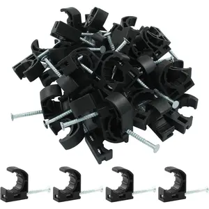 60 Pcs Half Clamp J-Hook with Nail, 1/2 Inch Pex Pipe Clamps Pex Hangers for Pex Tubing Pipe Support, Black Pex Line Clamps Pex Fasteners for PEX, Copper, CPVC Tubing Connections