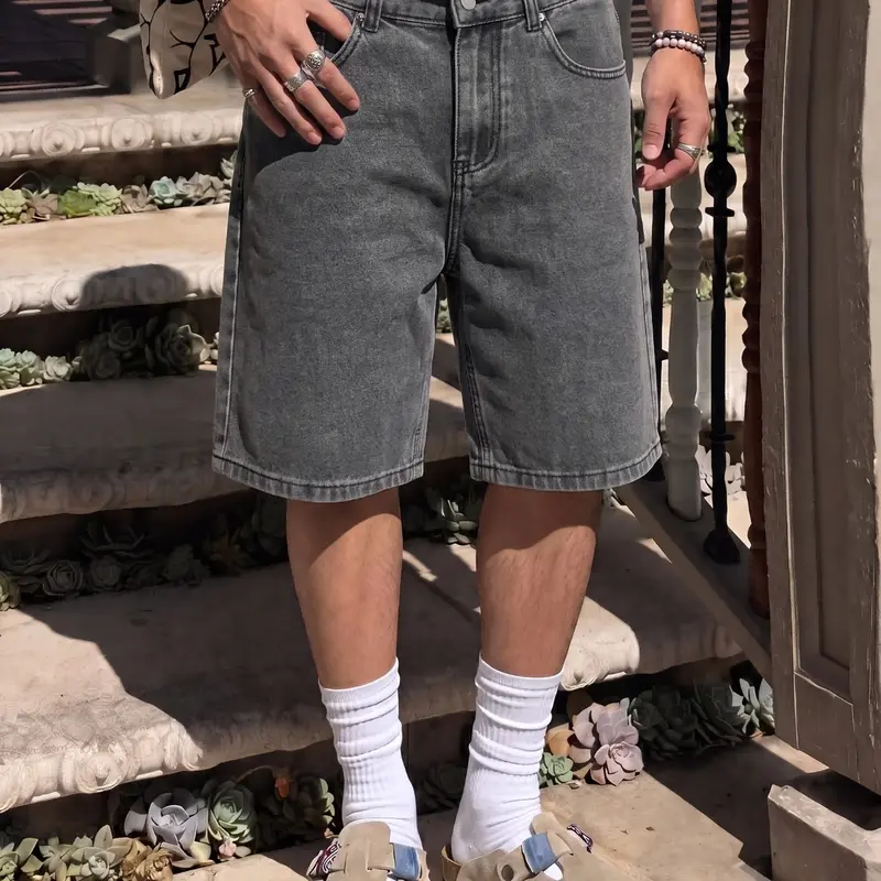 Men's Vintage Washed Denim Jeans Shorts, Vintage Clothing, Light Wash Design, Loose-Fit, Button Fly, Ideal for Casual Wear, Summer Commute, All Seasons